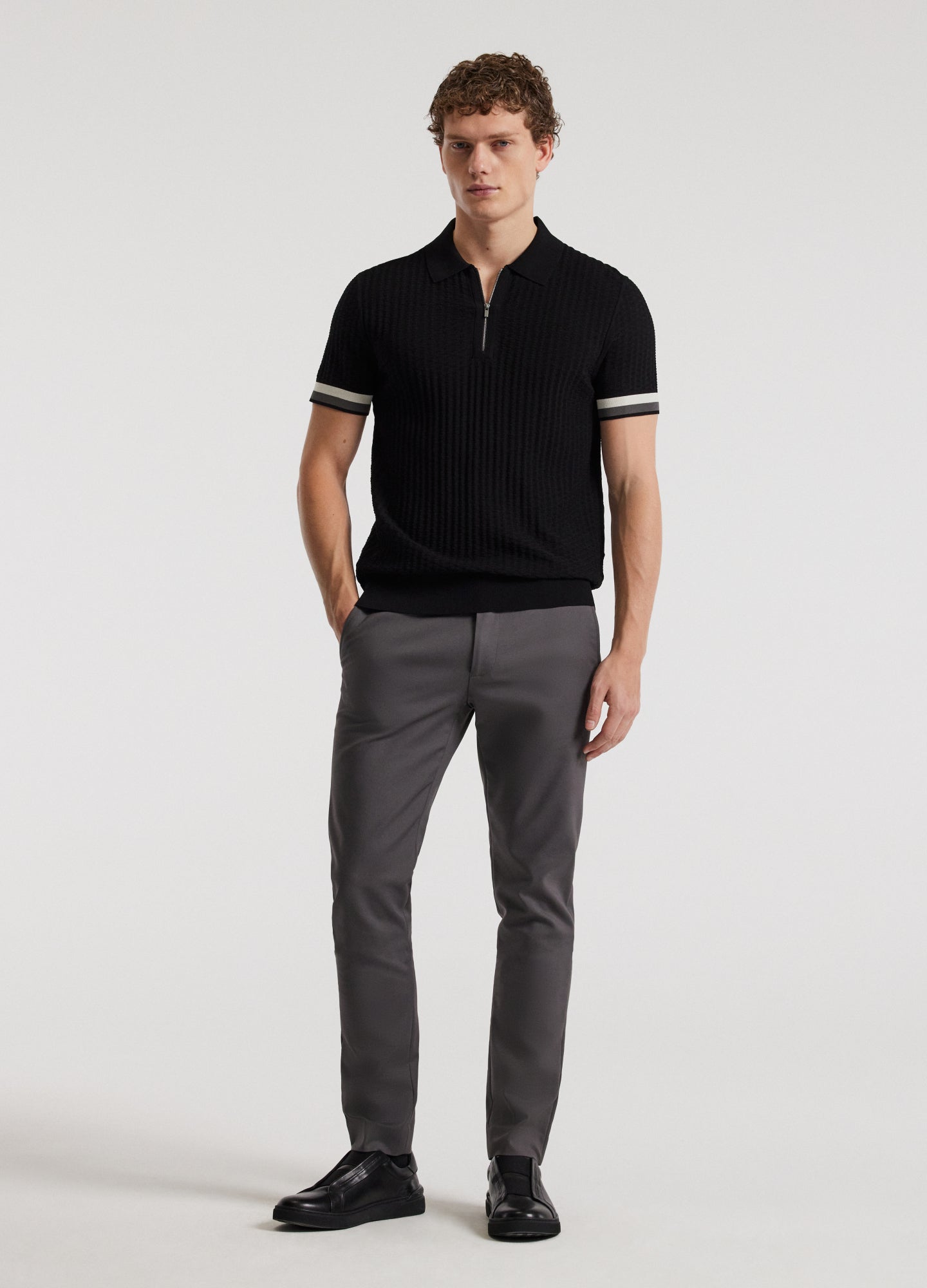 Double Stripe Polo Black