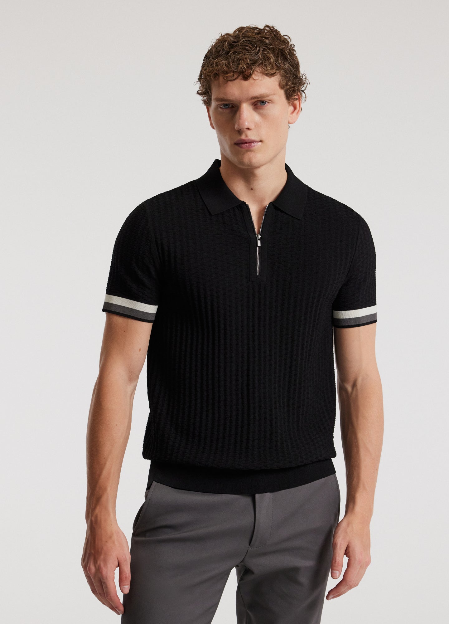 Double Stripe Polo Black