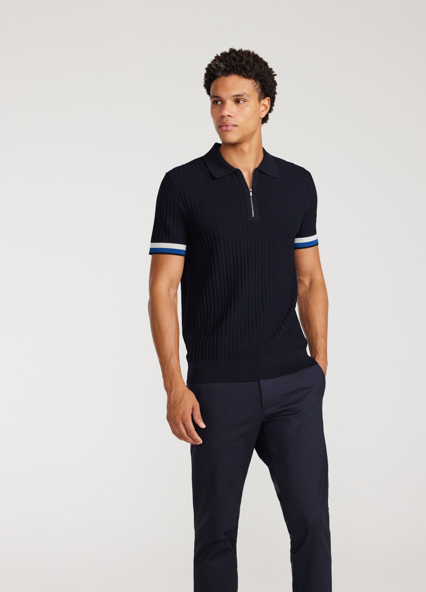 Double Stripe Polo Navy