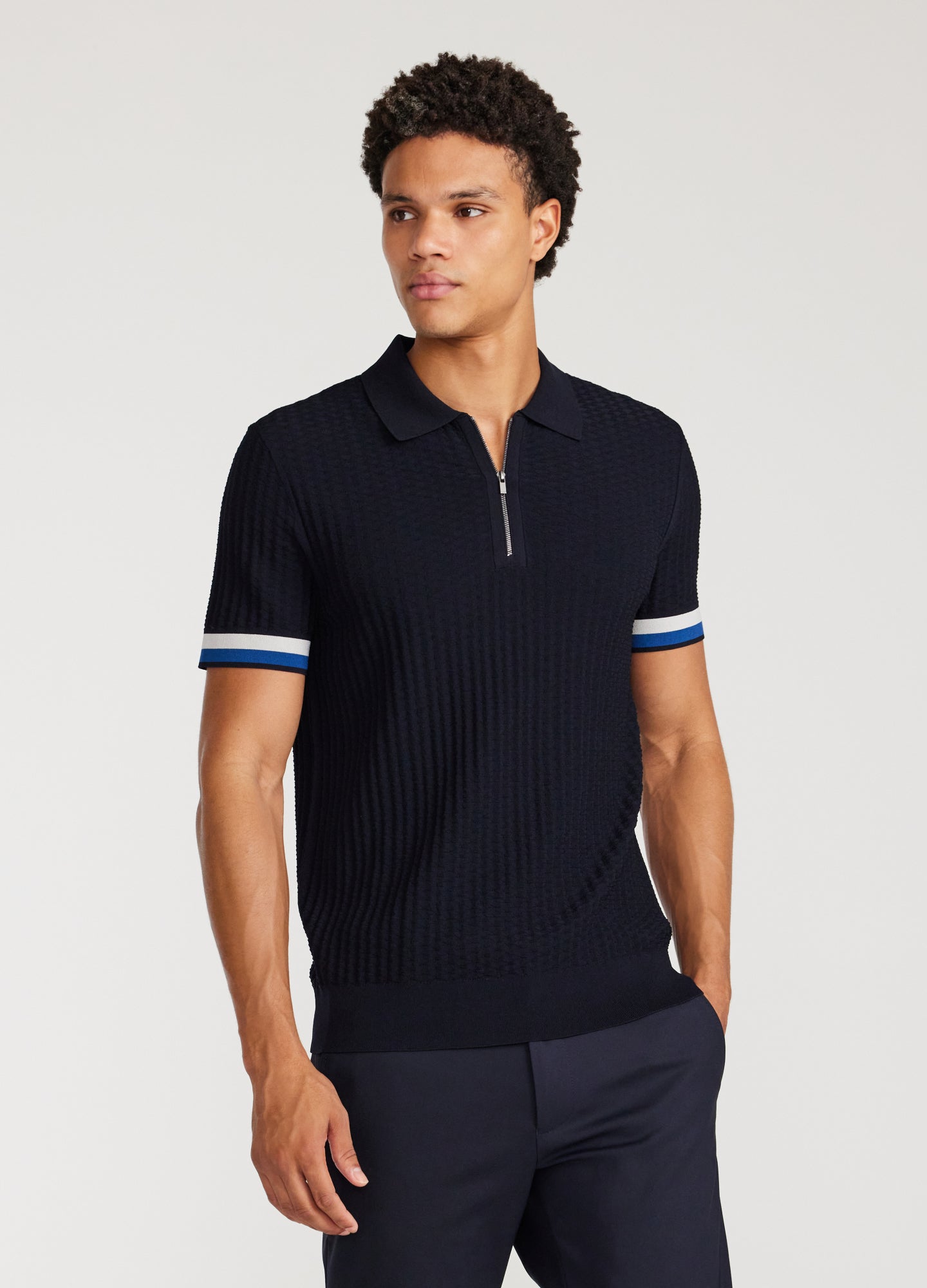 Double Stripe Polo Navy