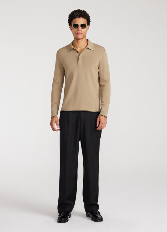 Tipped Edge Long Sleeve Polo Sand