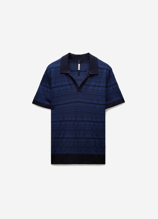 Camp Collar Striped Polo Delft Blue