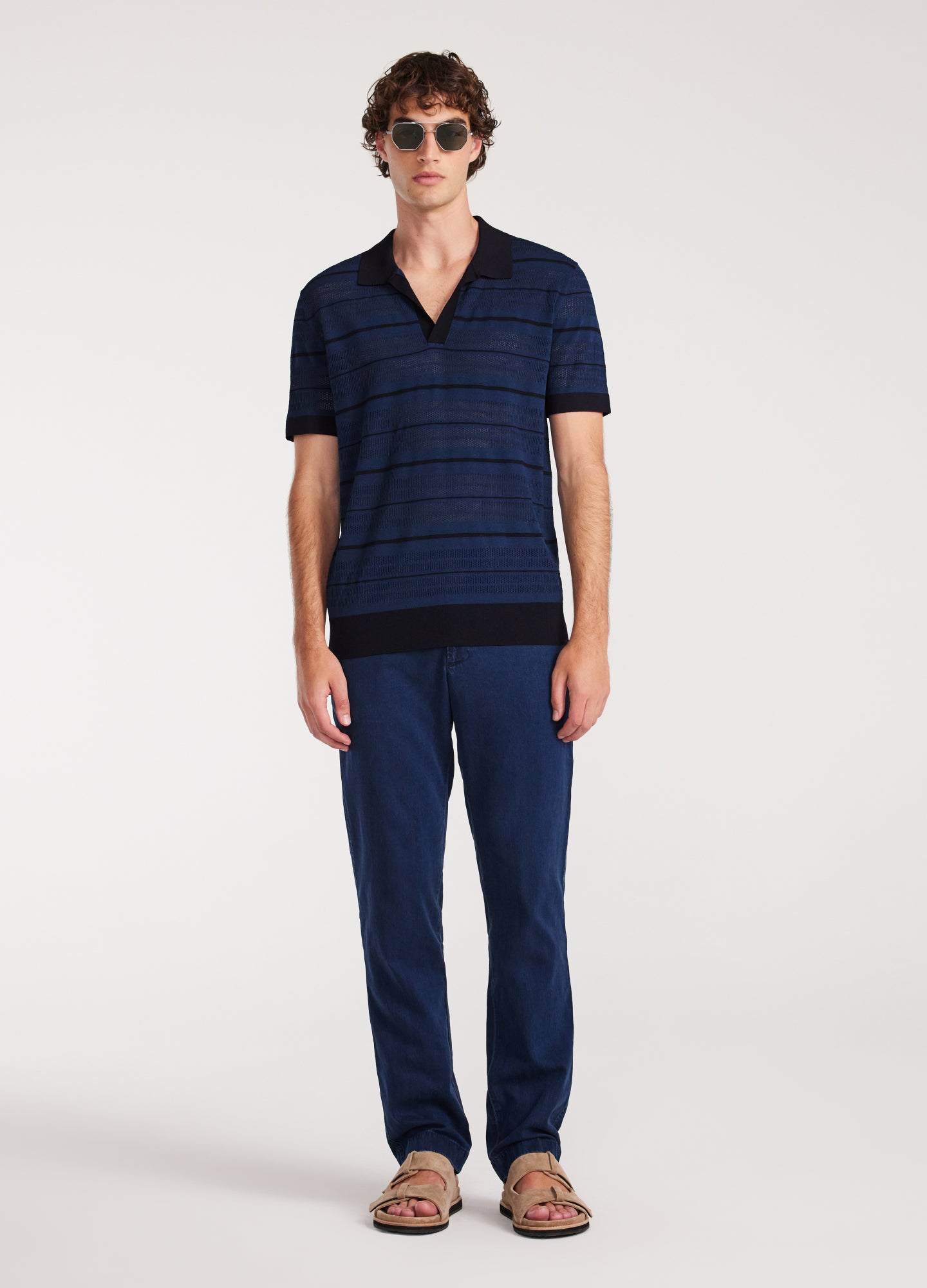 Camp Collar Striped Polo Delft Blue