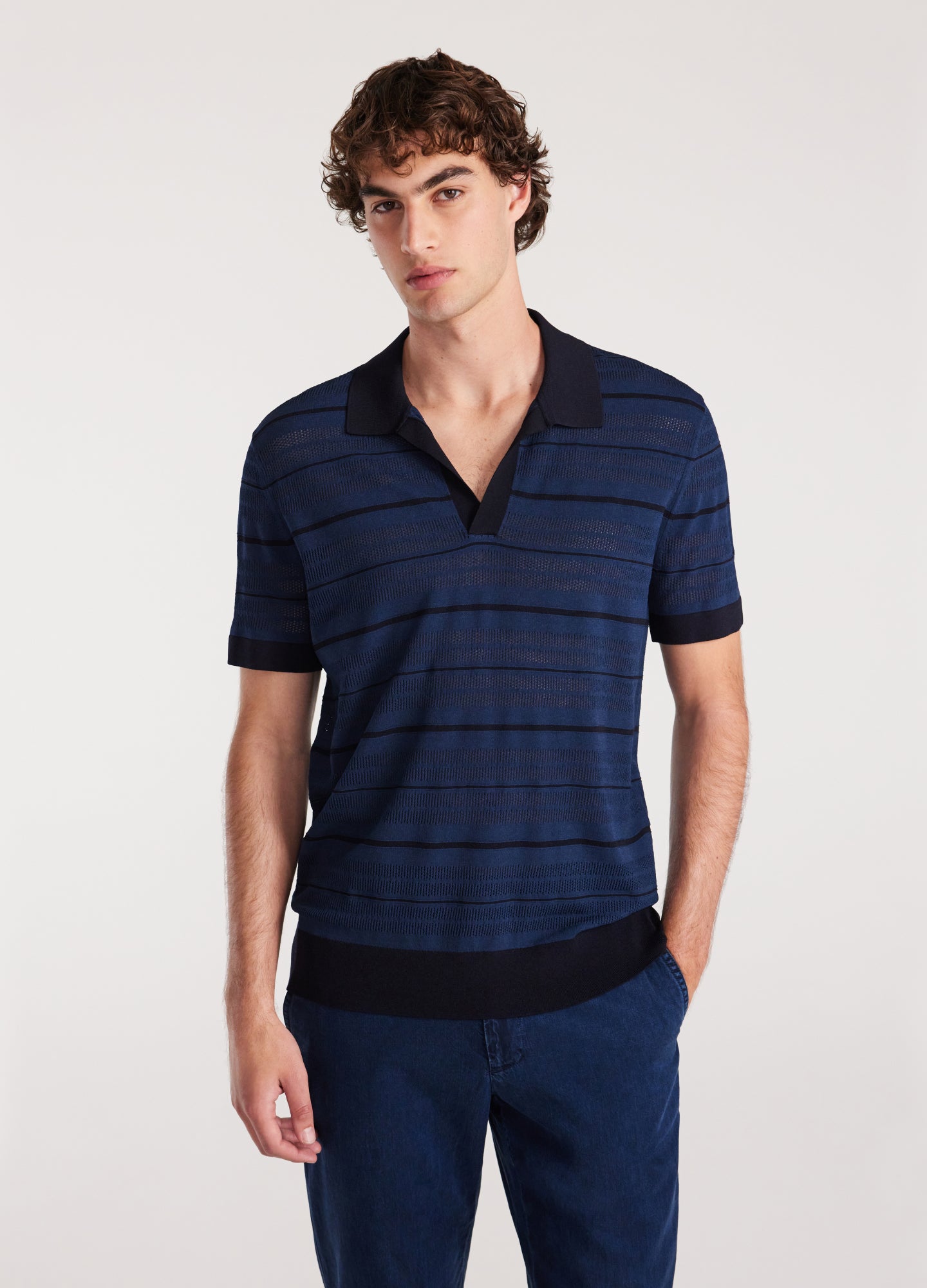 Camp Collar Striped Polo Delft Blue