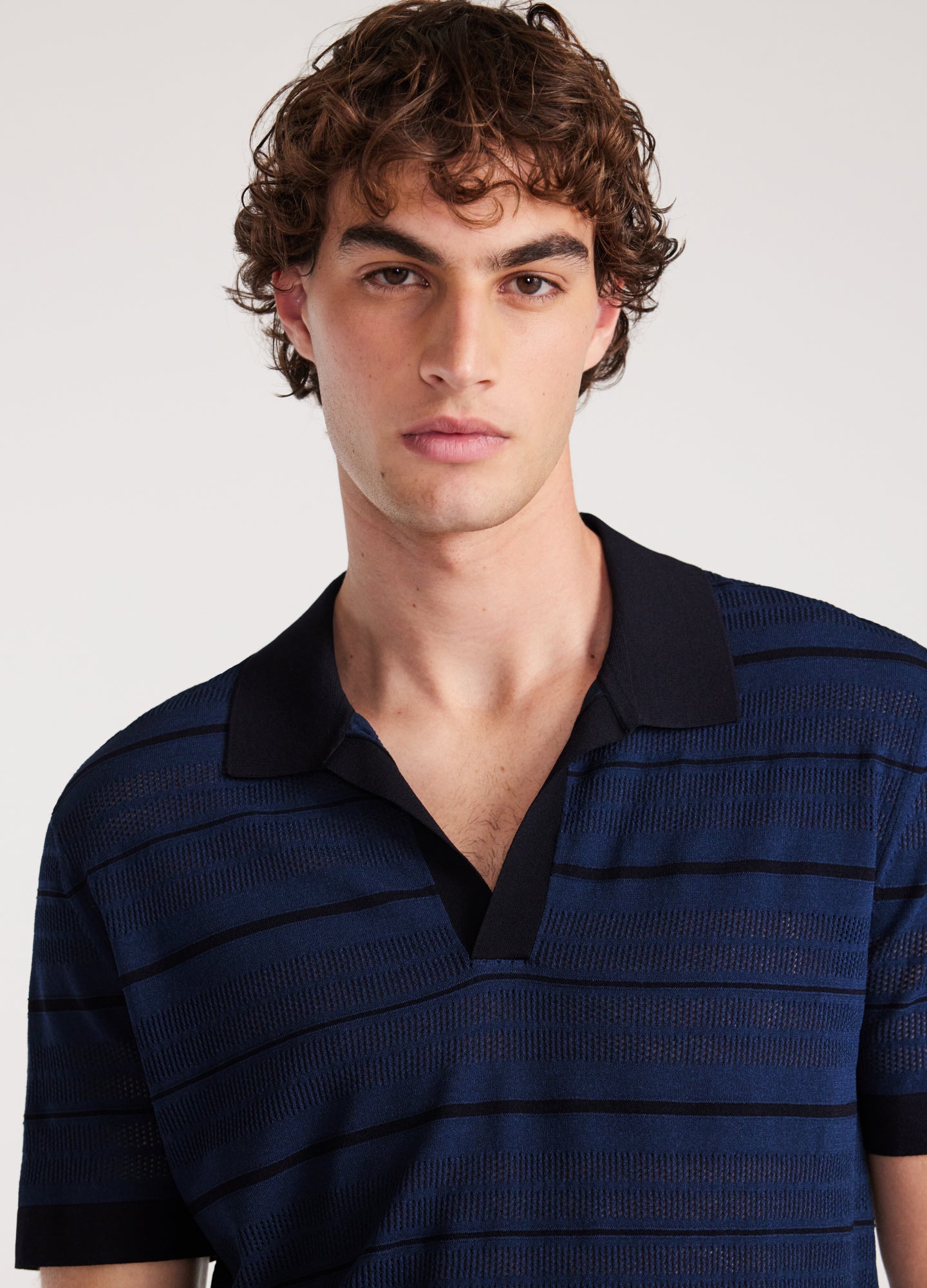 Camp Collar Striped Polo Delft Blue