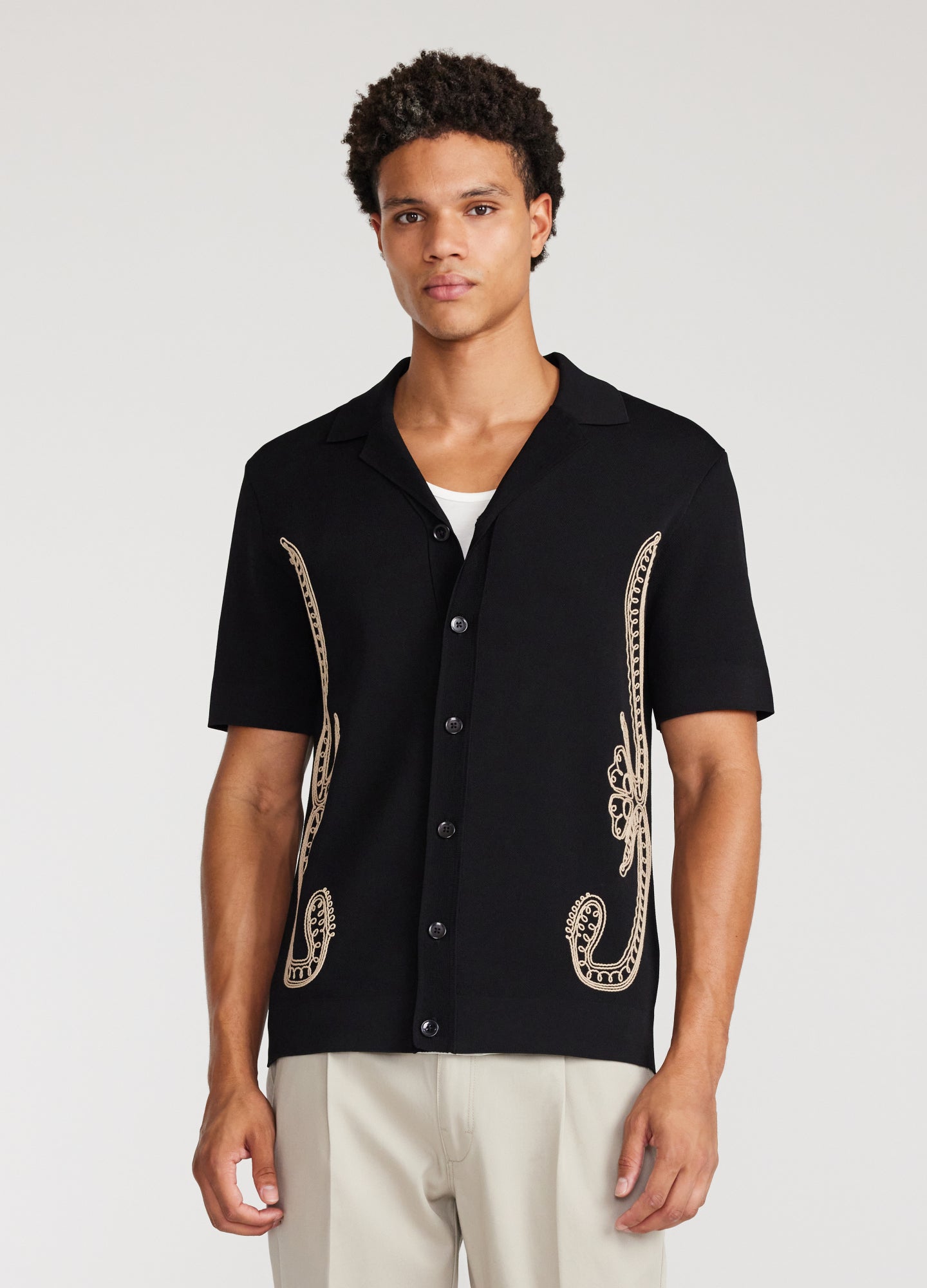 Embroidered Knit Shirt Black