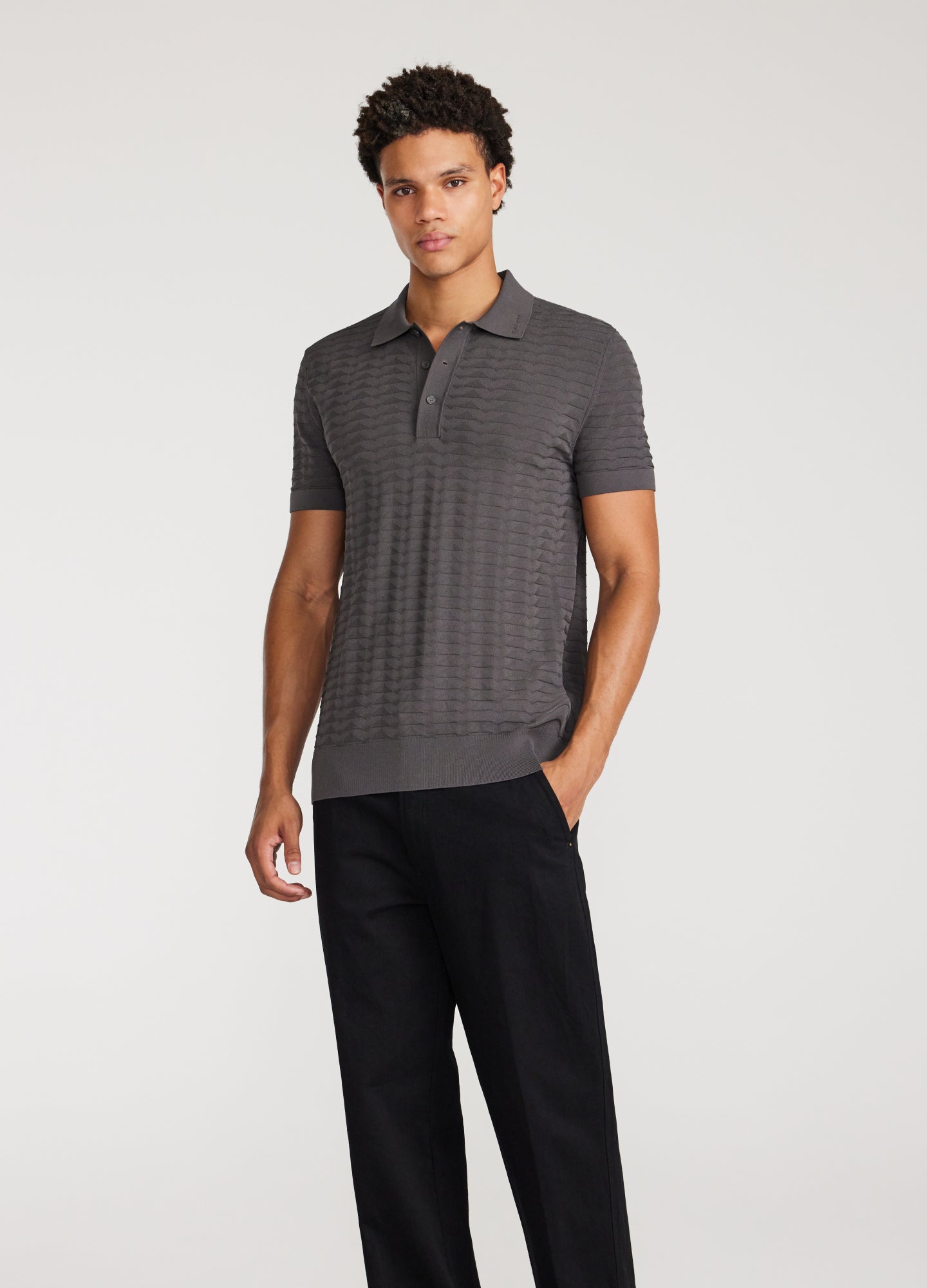 Triangle Knit Polo Steel Grey