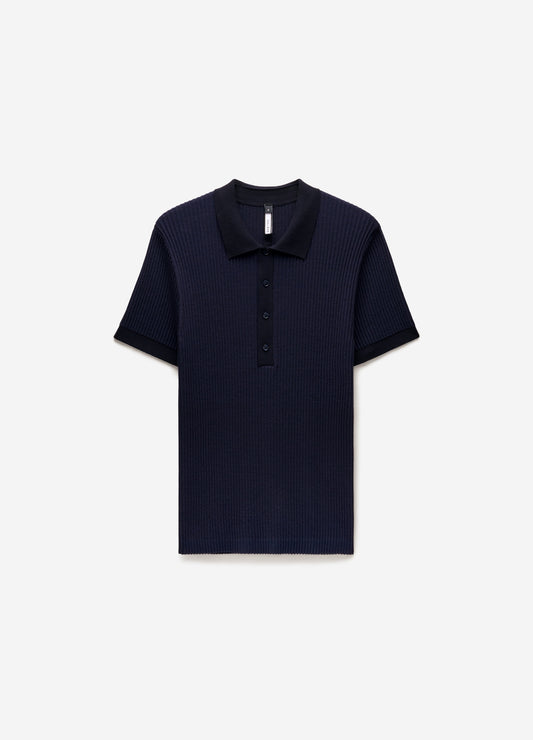 Two Tone Ribbed Polo Navy