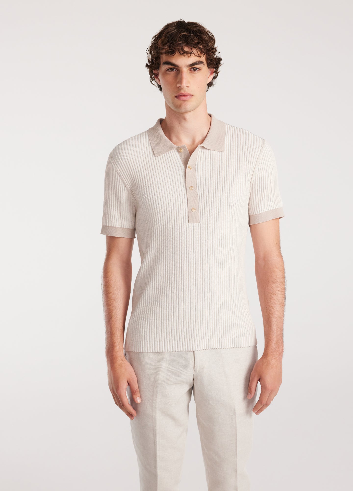 Two Tone Ribbed Polo Parchment