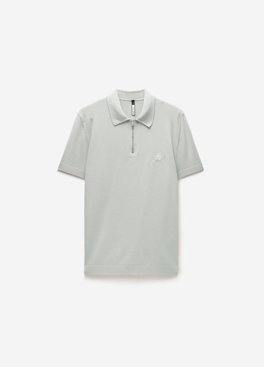 Cotton Zip Neck Polo Silver