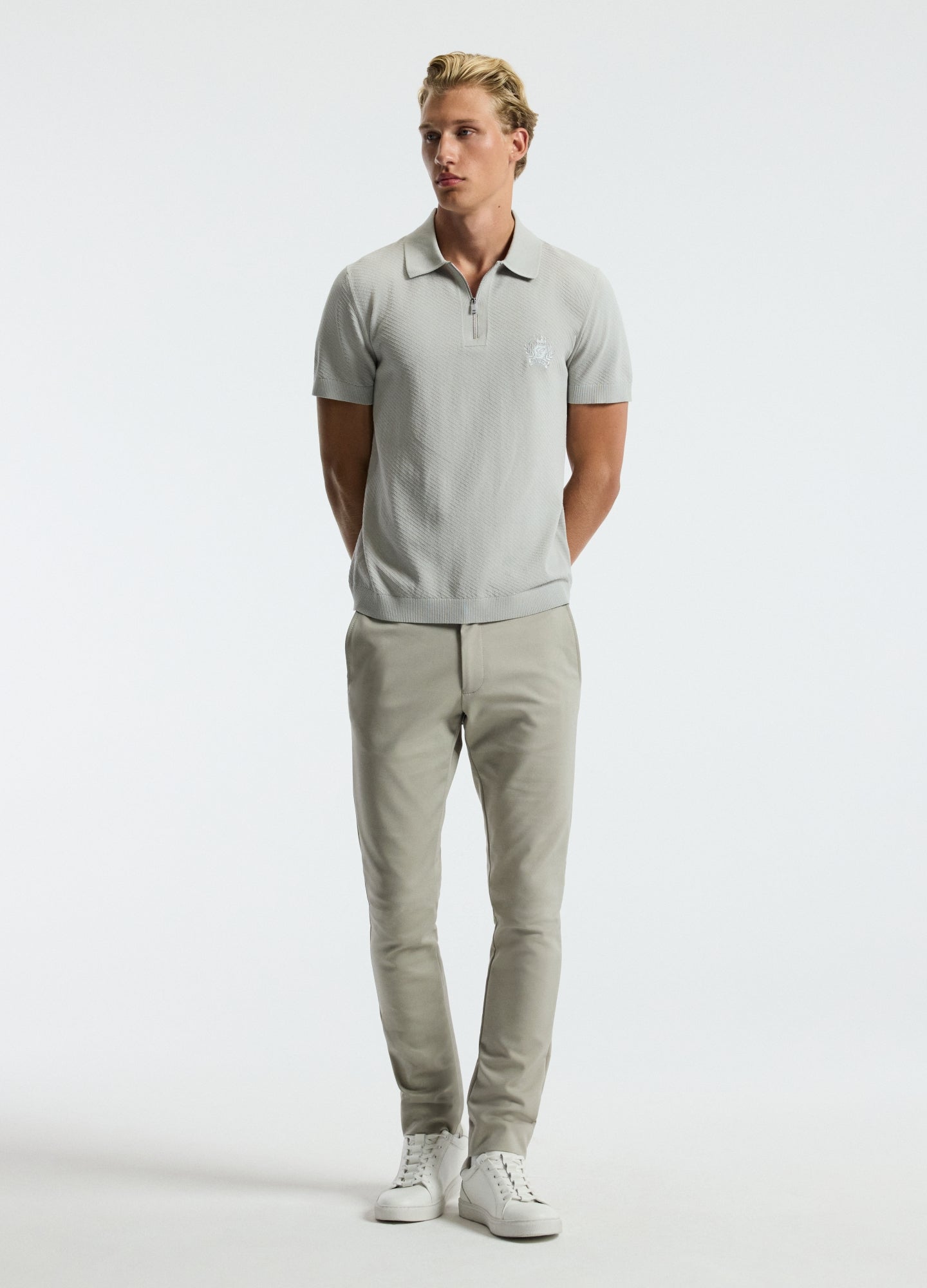 Cotton Zip Neck Polo Silver