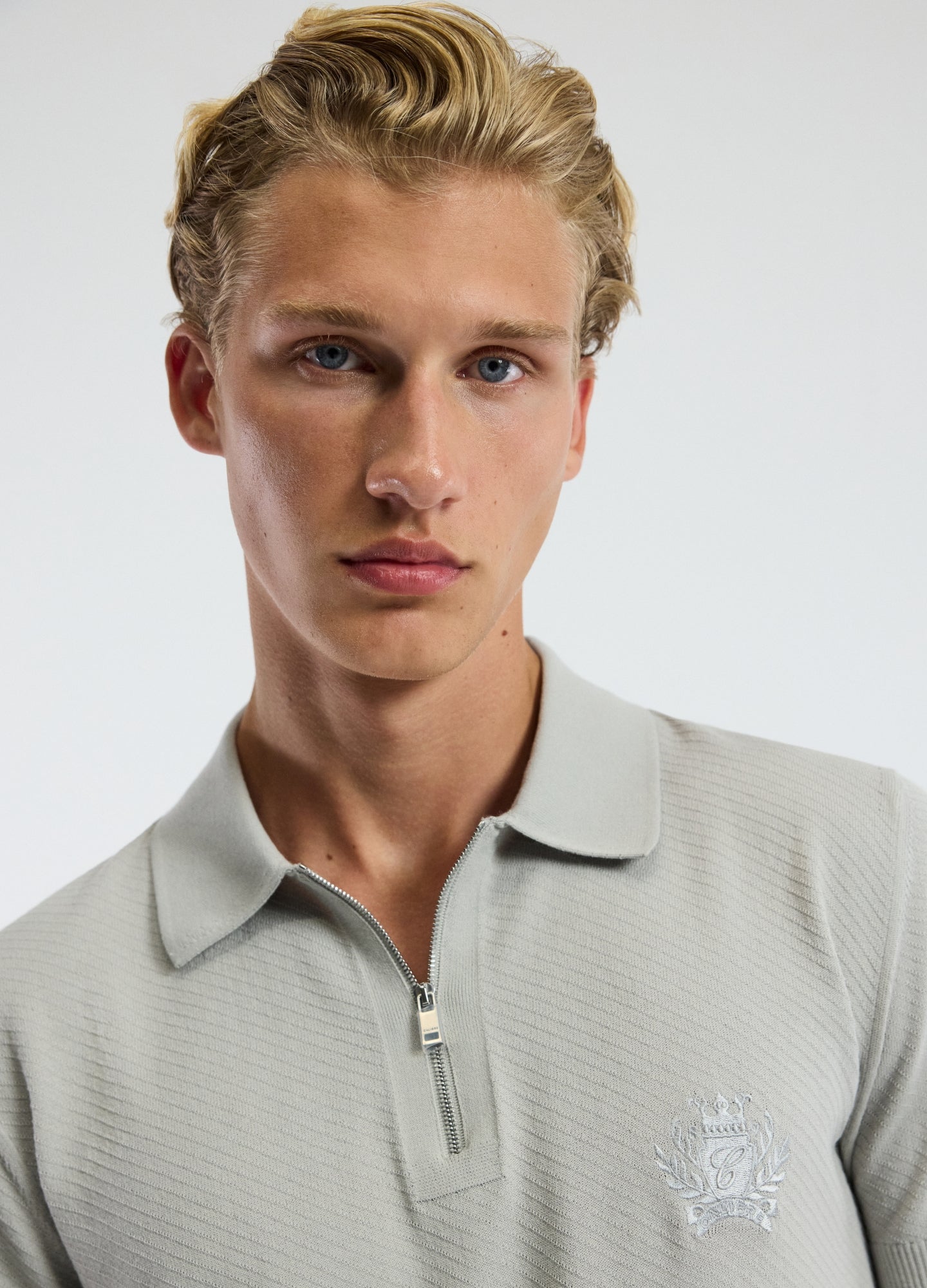 Cotton Zip Neck Polo Silver