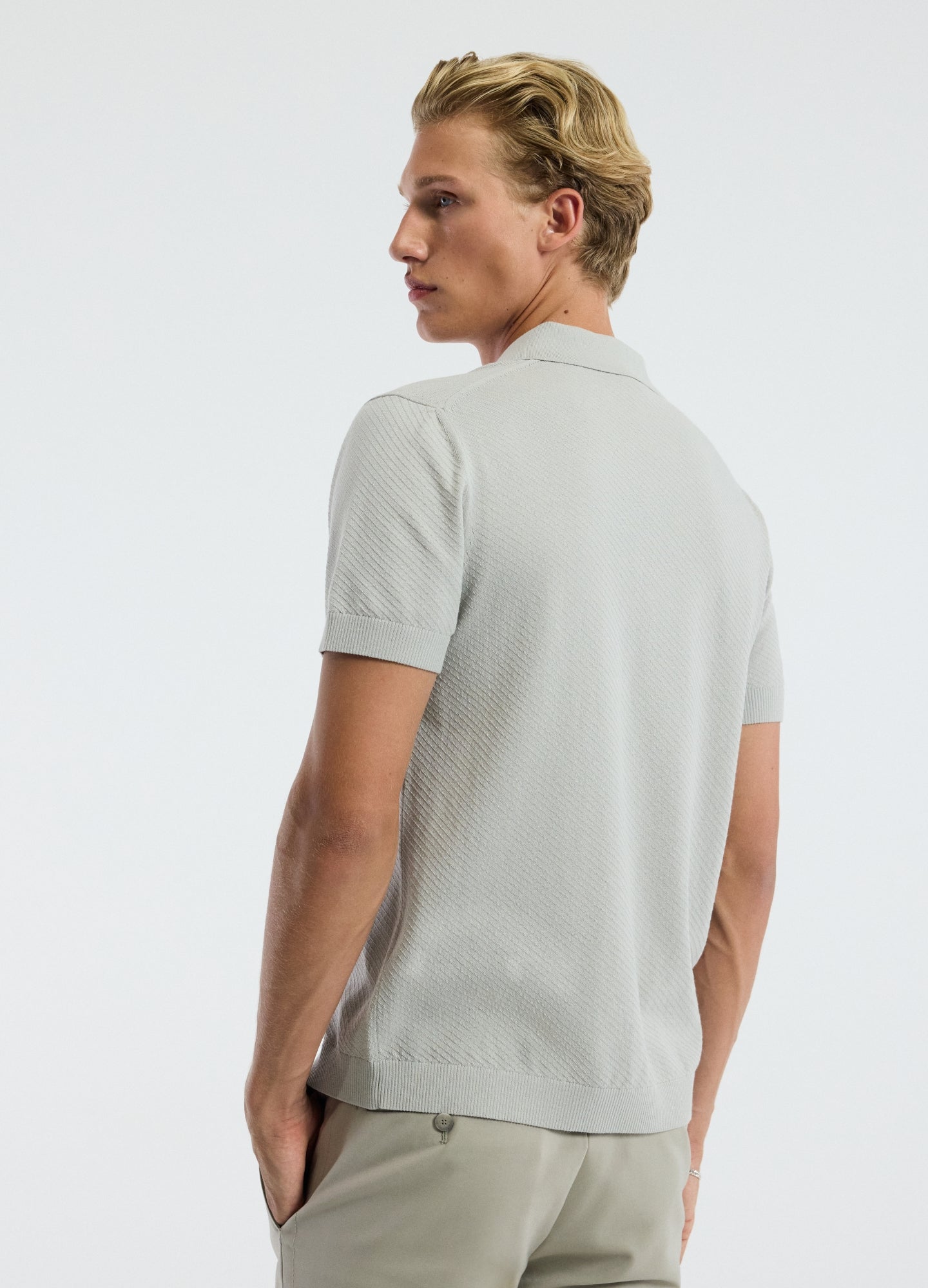 Cotton Zip Neck Polo Silver