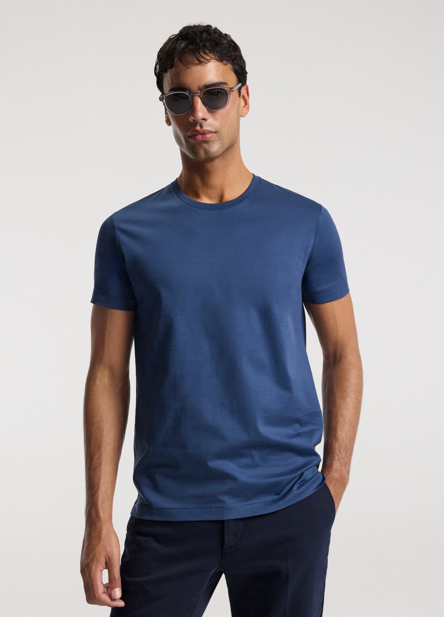 Mercerised Crew Neck T-shirt Marine