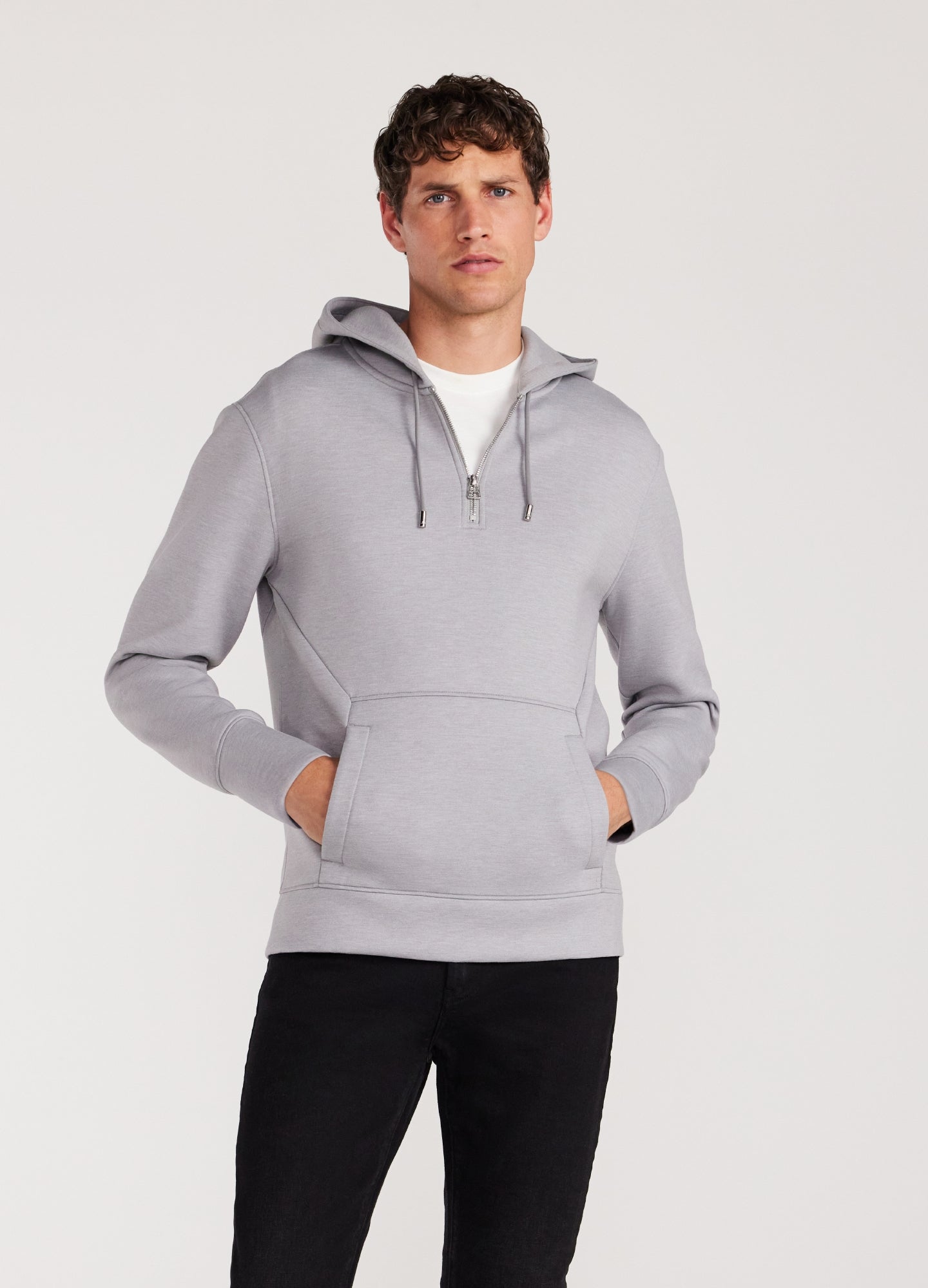 Half Zip Panelled Hoodie Grey Marle