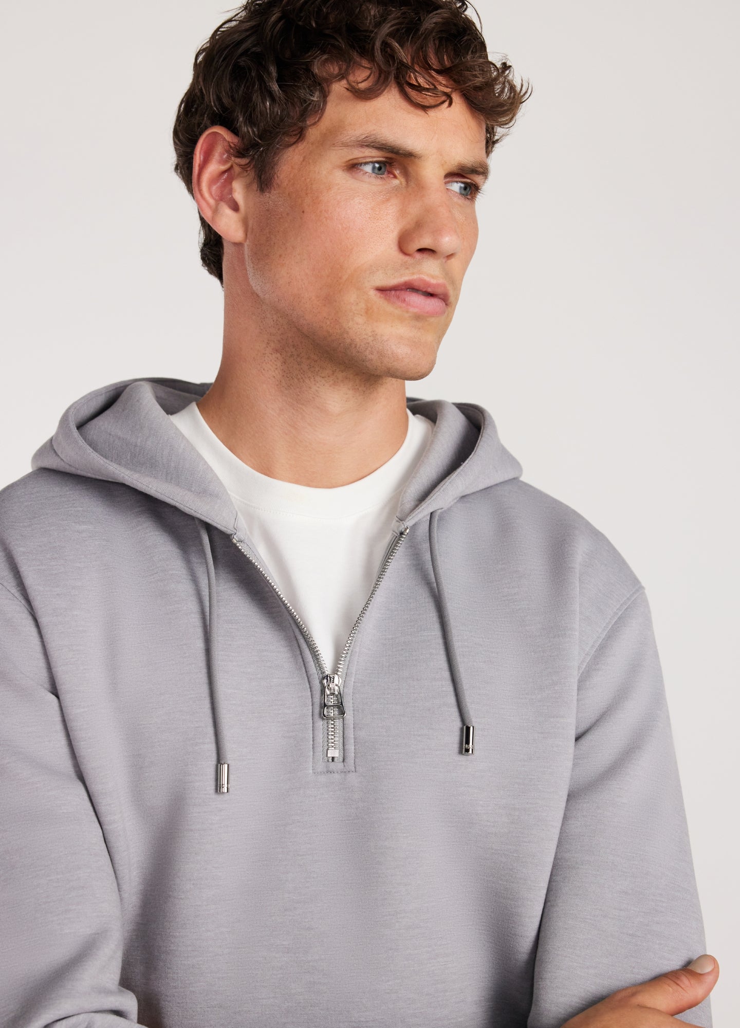 Half Zip Panelled Hoodie Grey Marle