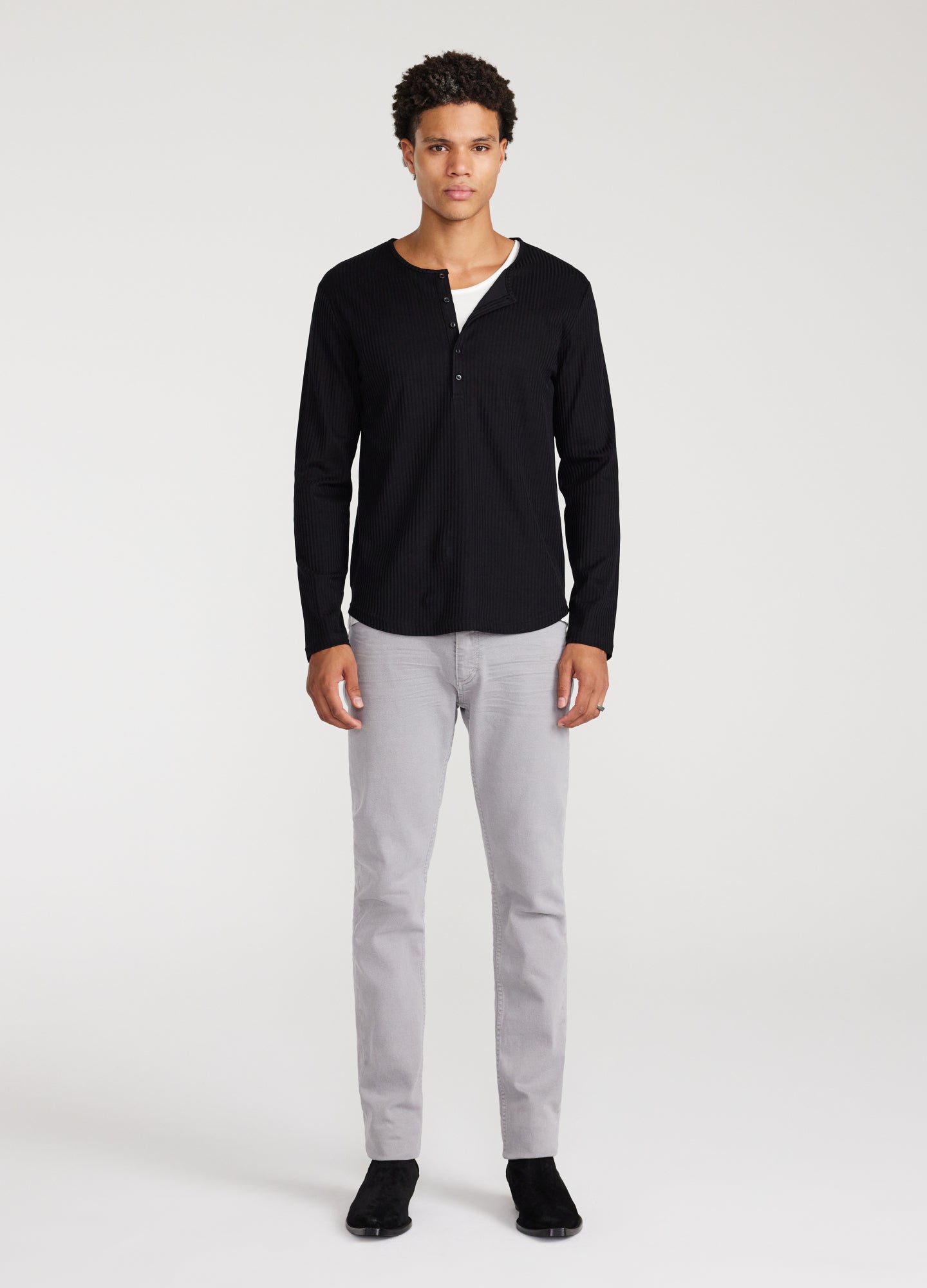 Long Sleeve Ribbed Henley Black