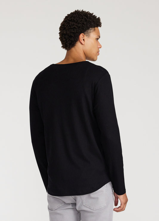 Long Sleeve Ribbed Henley Top Black