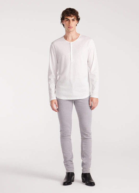 Long Sleeve Ribbed Henley Off White