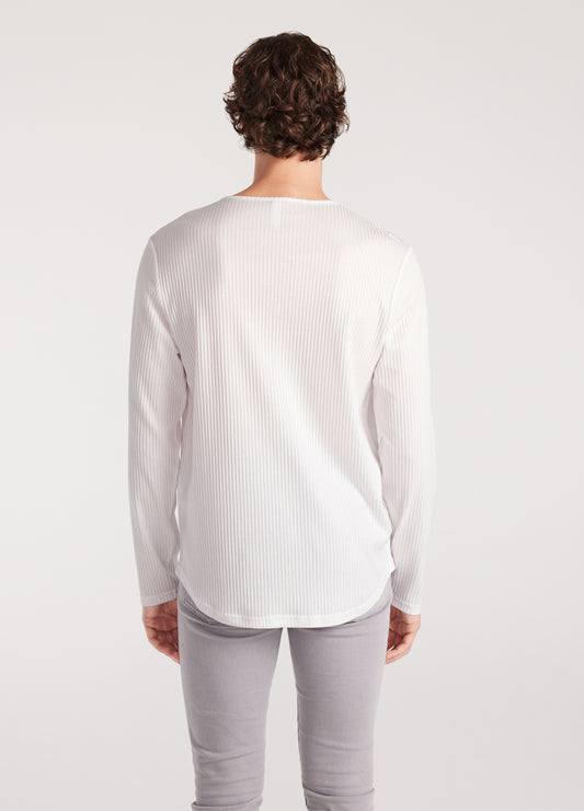 Long Sleeve Ribbed Henley Top Off White