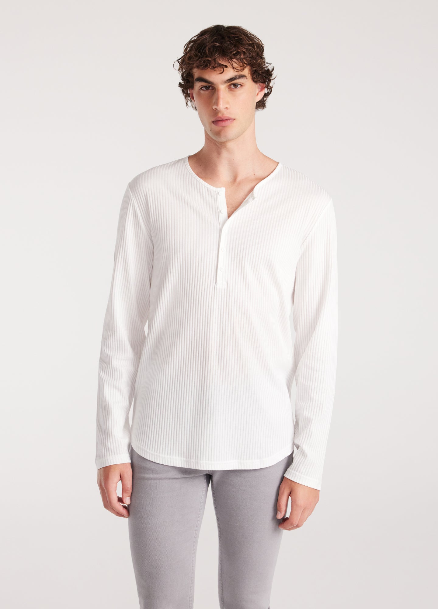 Long Sleeve Ribbed Henley Off White