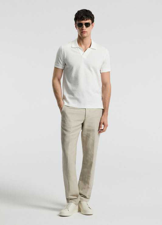 Textured Open Neck Polo Ivory