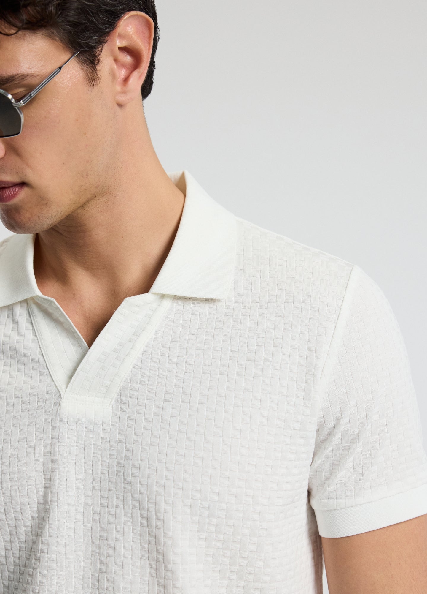Textured Open Neck Polo Ivory