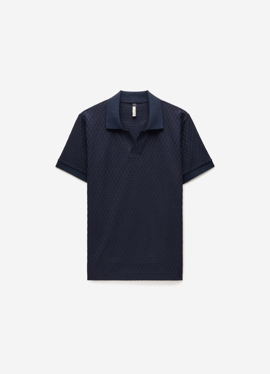 Textured Open Neck Polo Navy