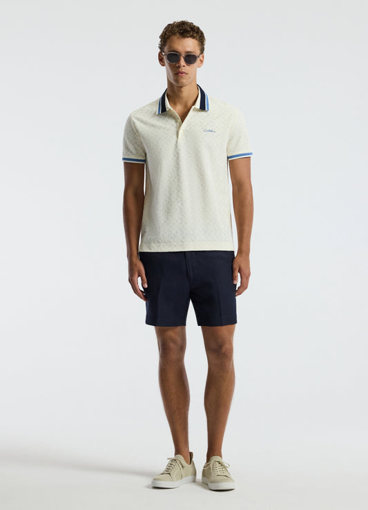 Striped Trim Monogram Polo Cream