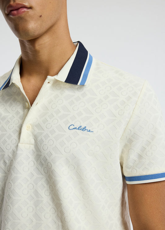 Striped Trim Monogram Polo Cream