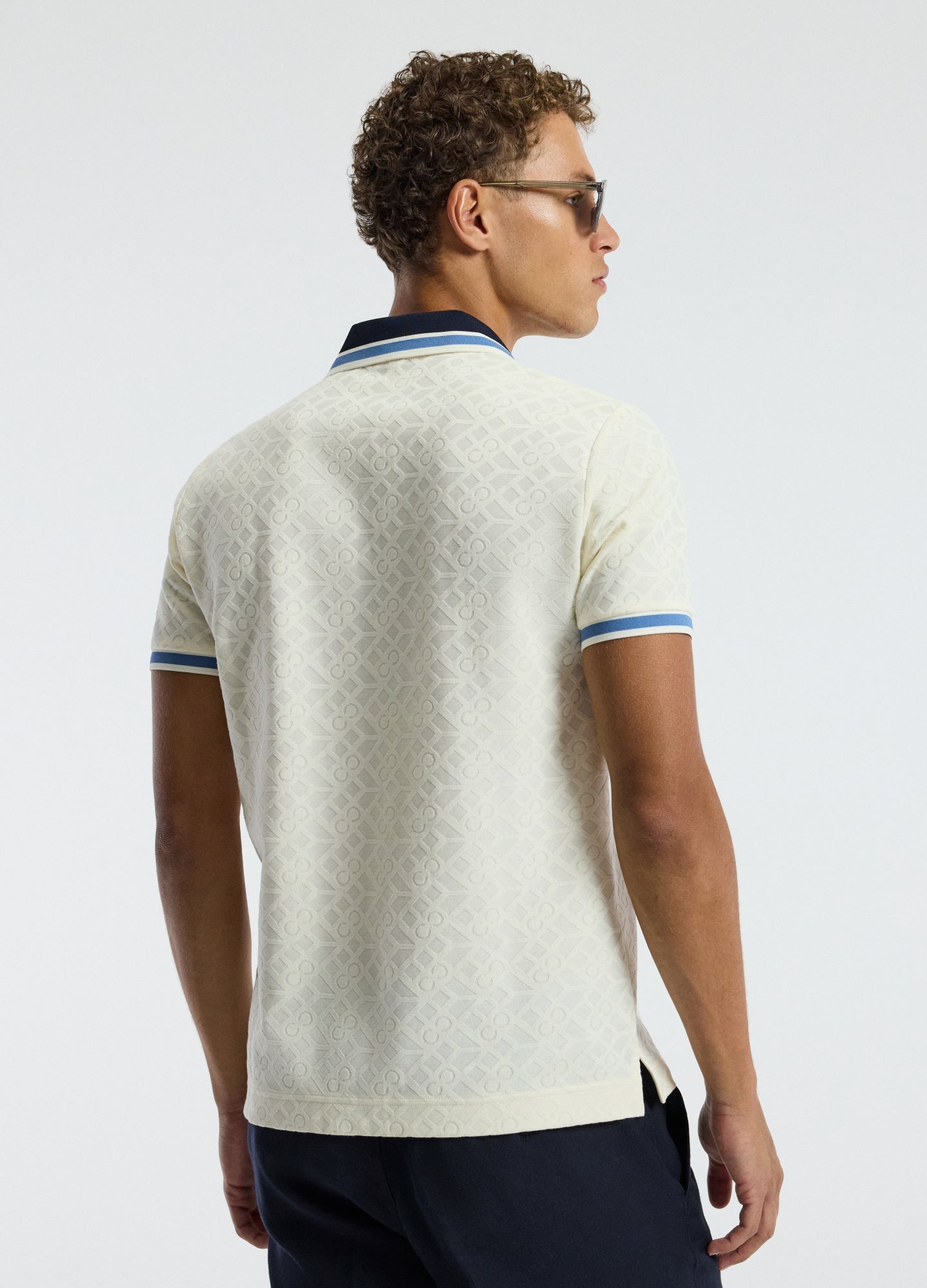 Striped Trim Monogram Polo Cream