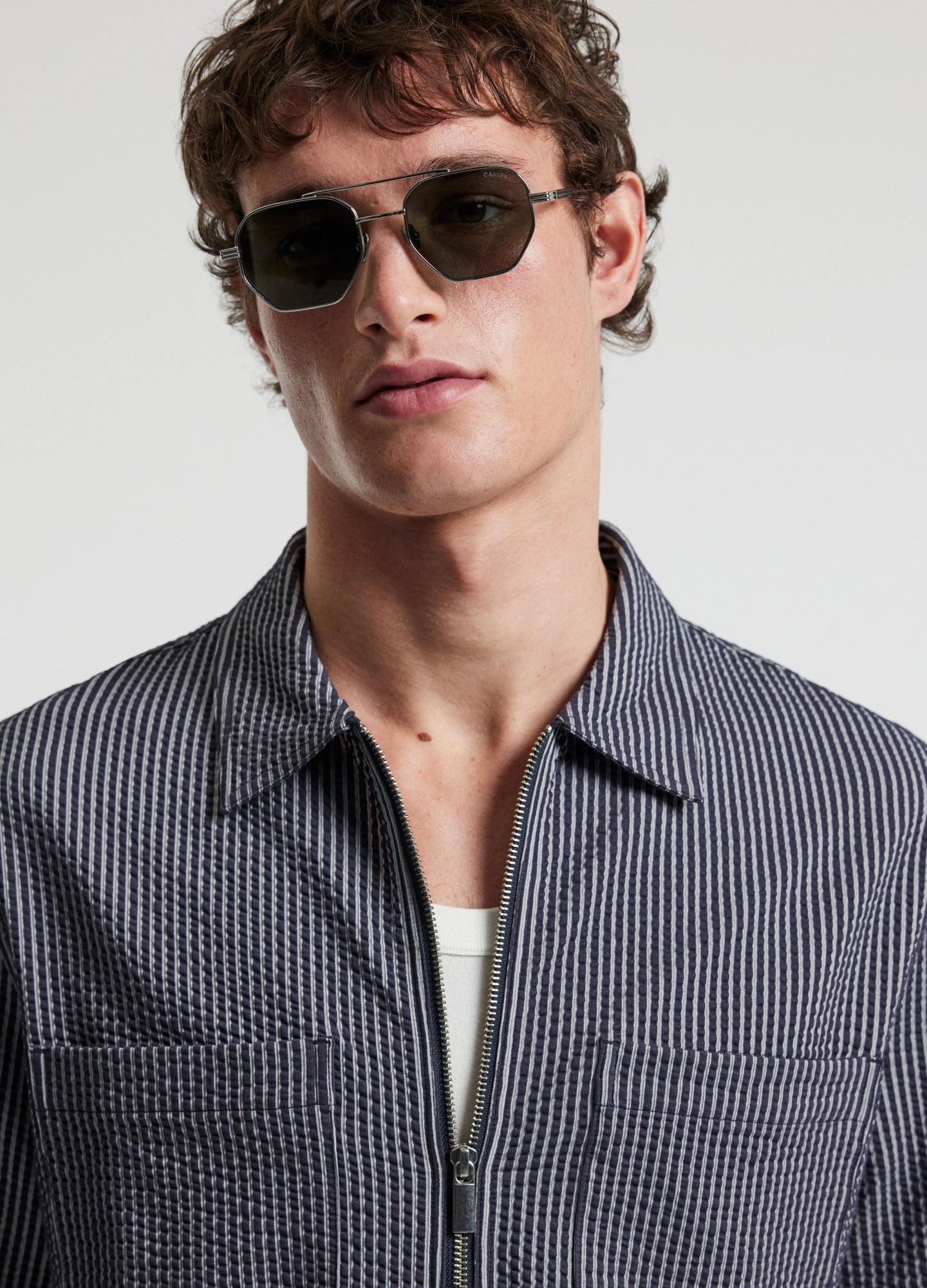 Stripe Zip Through Shirt Navy