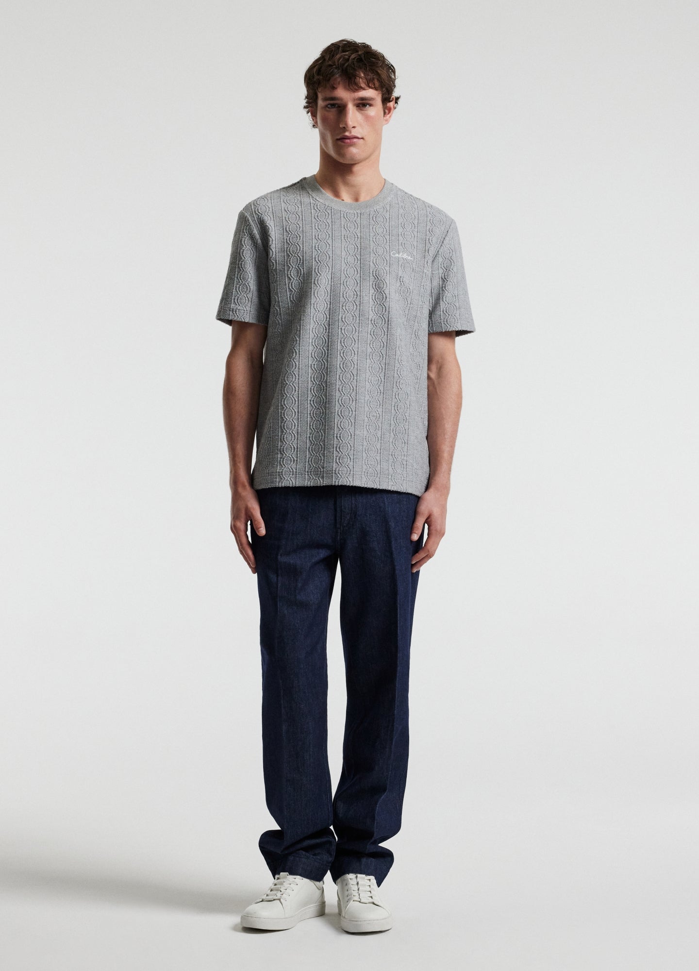 Cable Textured T-Shirt Grey Marle