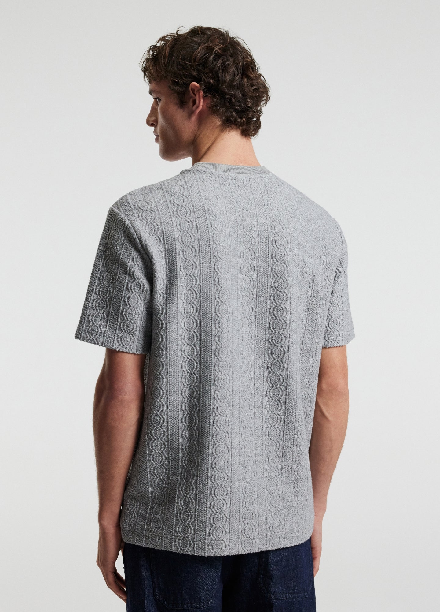 Cable Textured T-Shirt Grey Marle