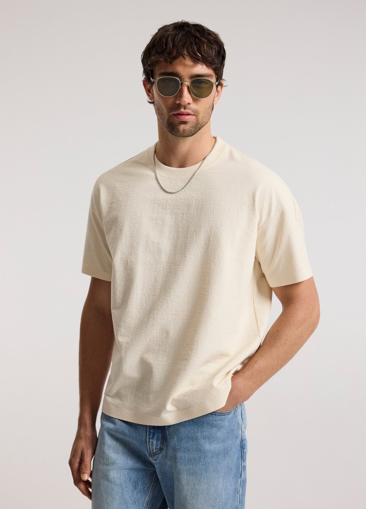 Loose Fit Crepe T-shirt Cream