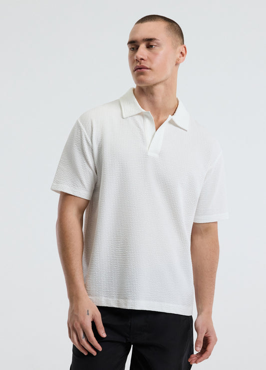 Open Neck Seersucker Polo Off White