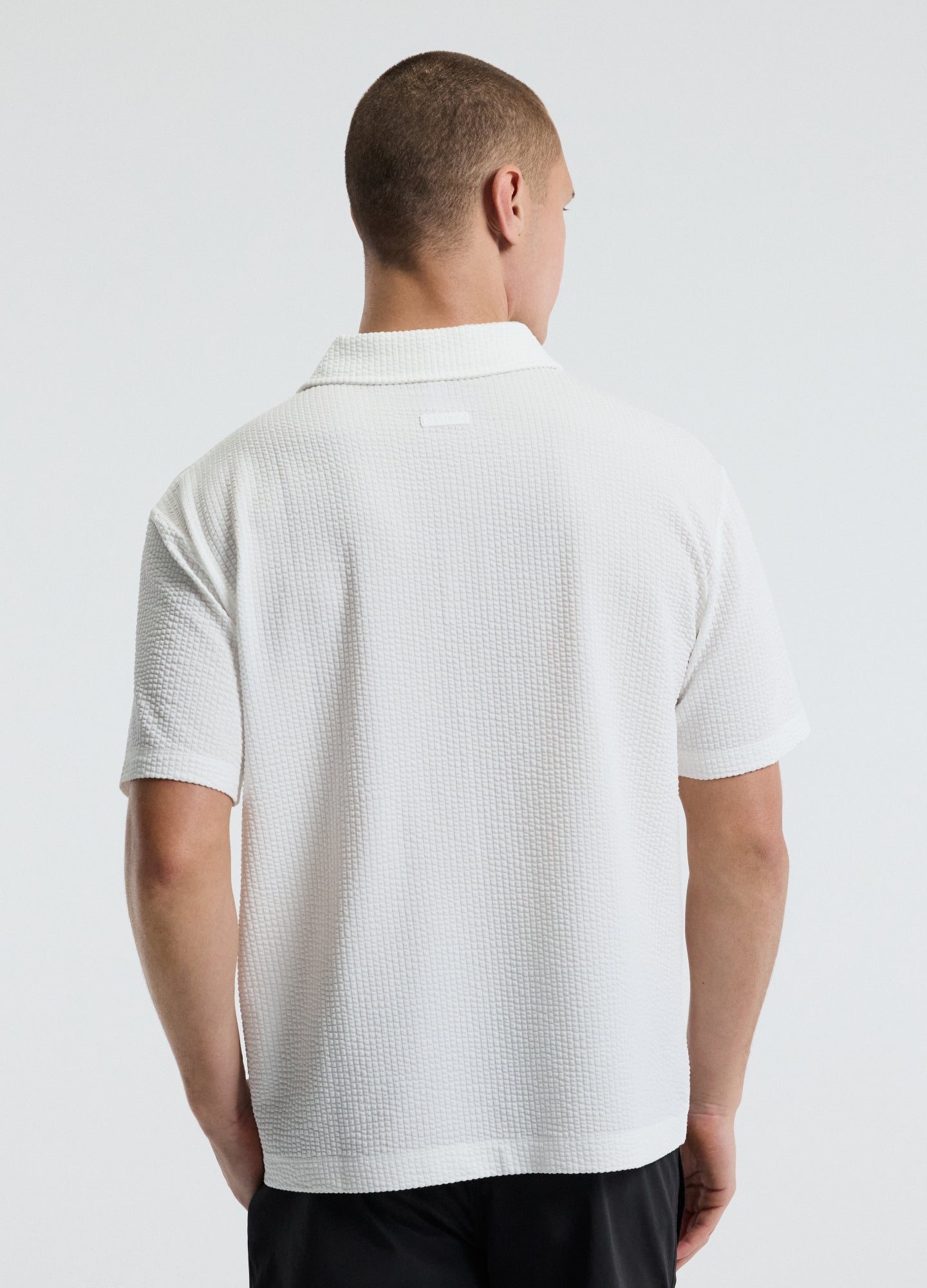 Open Neck Seersucker Polo Off White