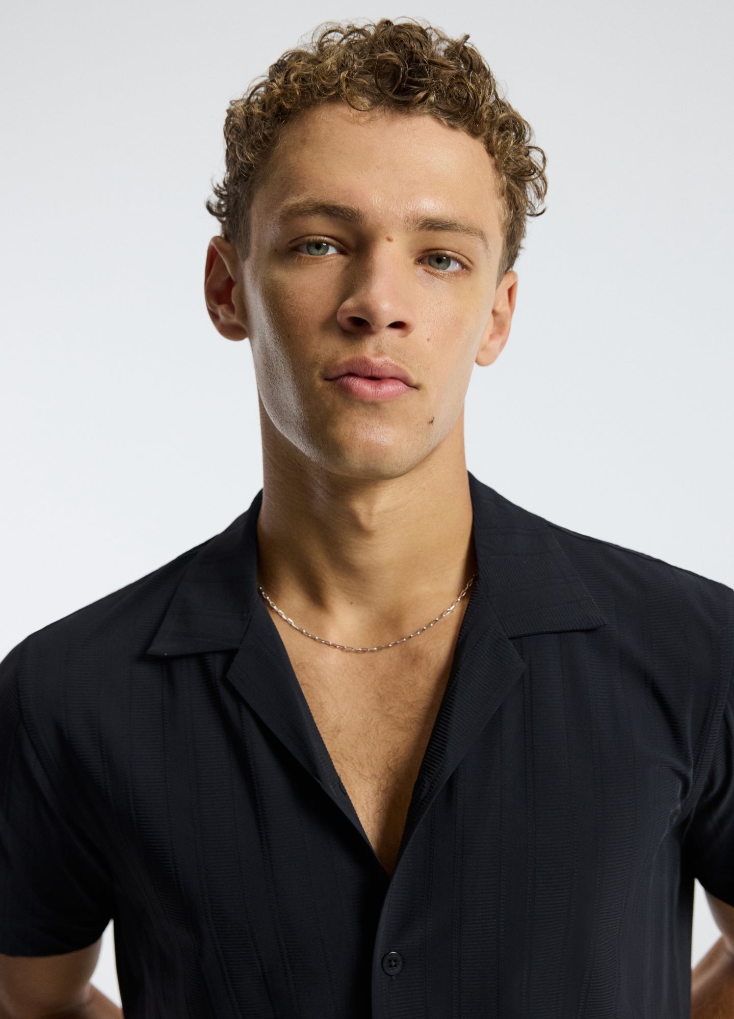 Self Stripe Cuban Collar Shirt Black