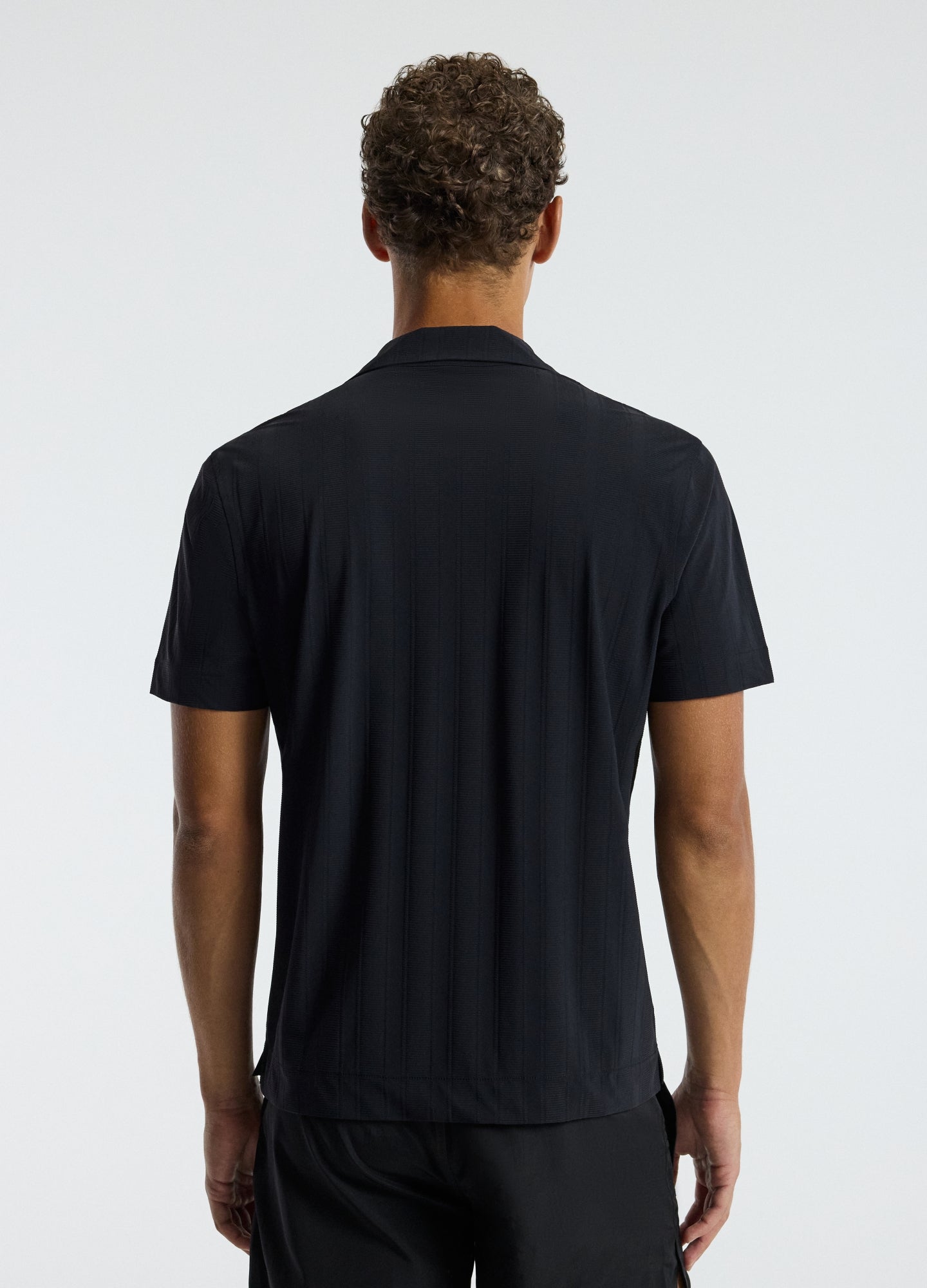 Self Stripe Cuban Collar Shirt Black