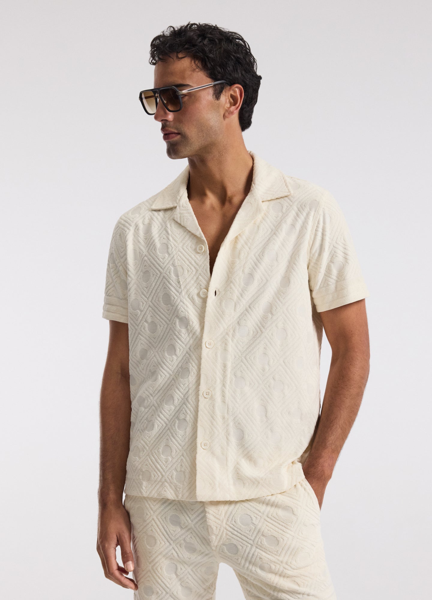 Plush Terry Logo Short Sleeve Shirt Ivory