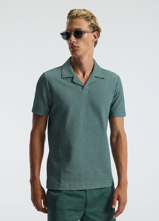 Striped Seersucker Polo Shirt Sea Green