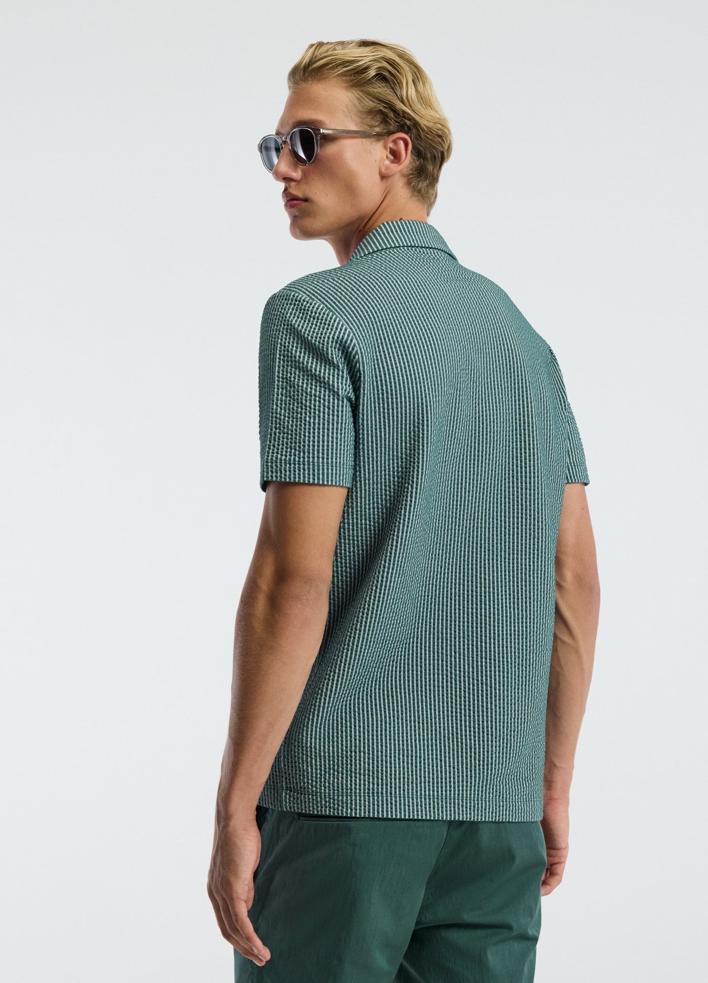 Striped Seersucker Polo Shirt Sea Green