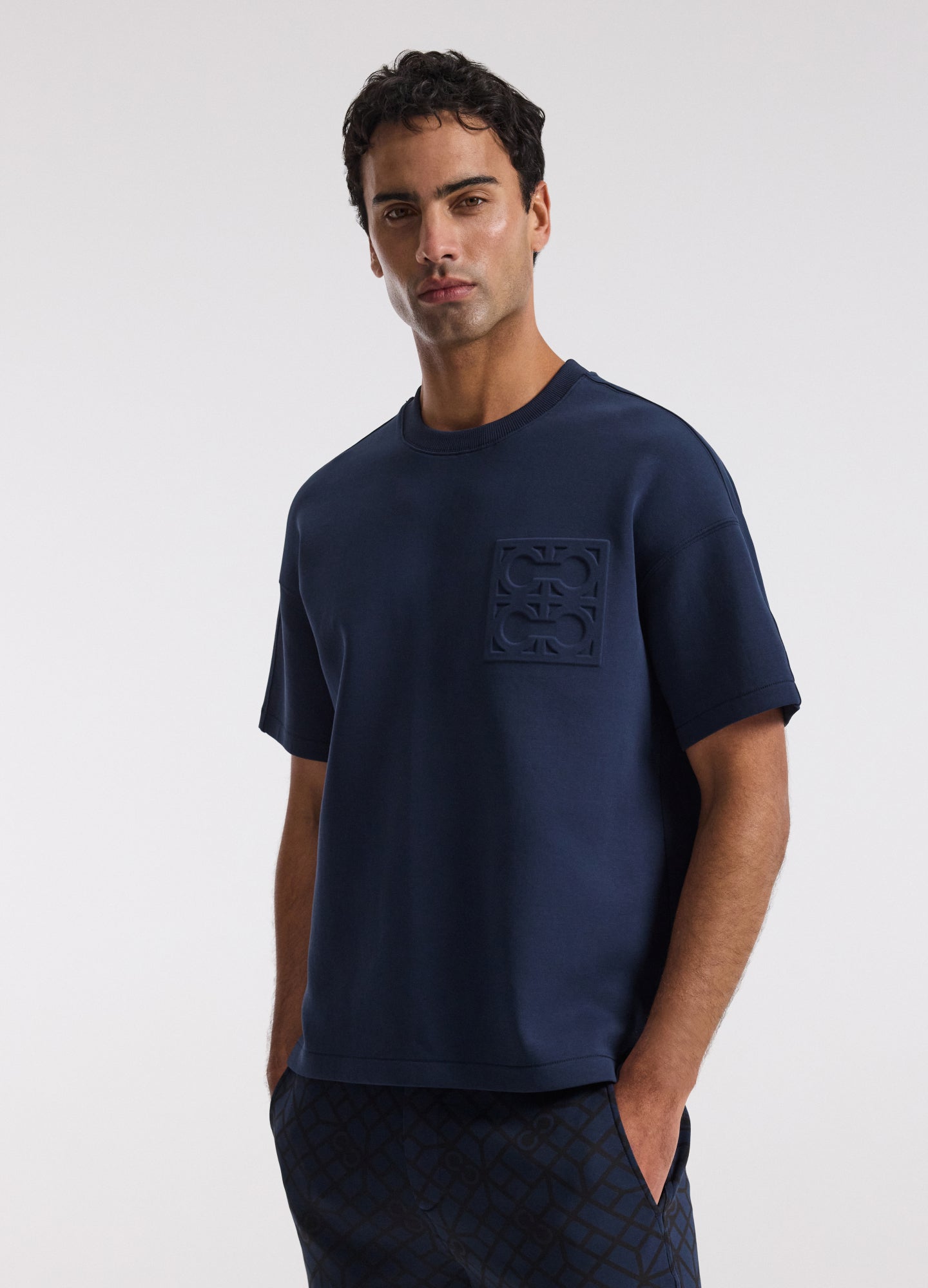Embossed Logo Short Sleeve Sweat Top Mid Blue
