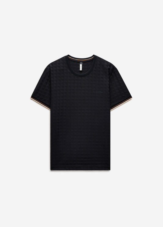 Stripe Trim Jacquard T-shirt Black