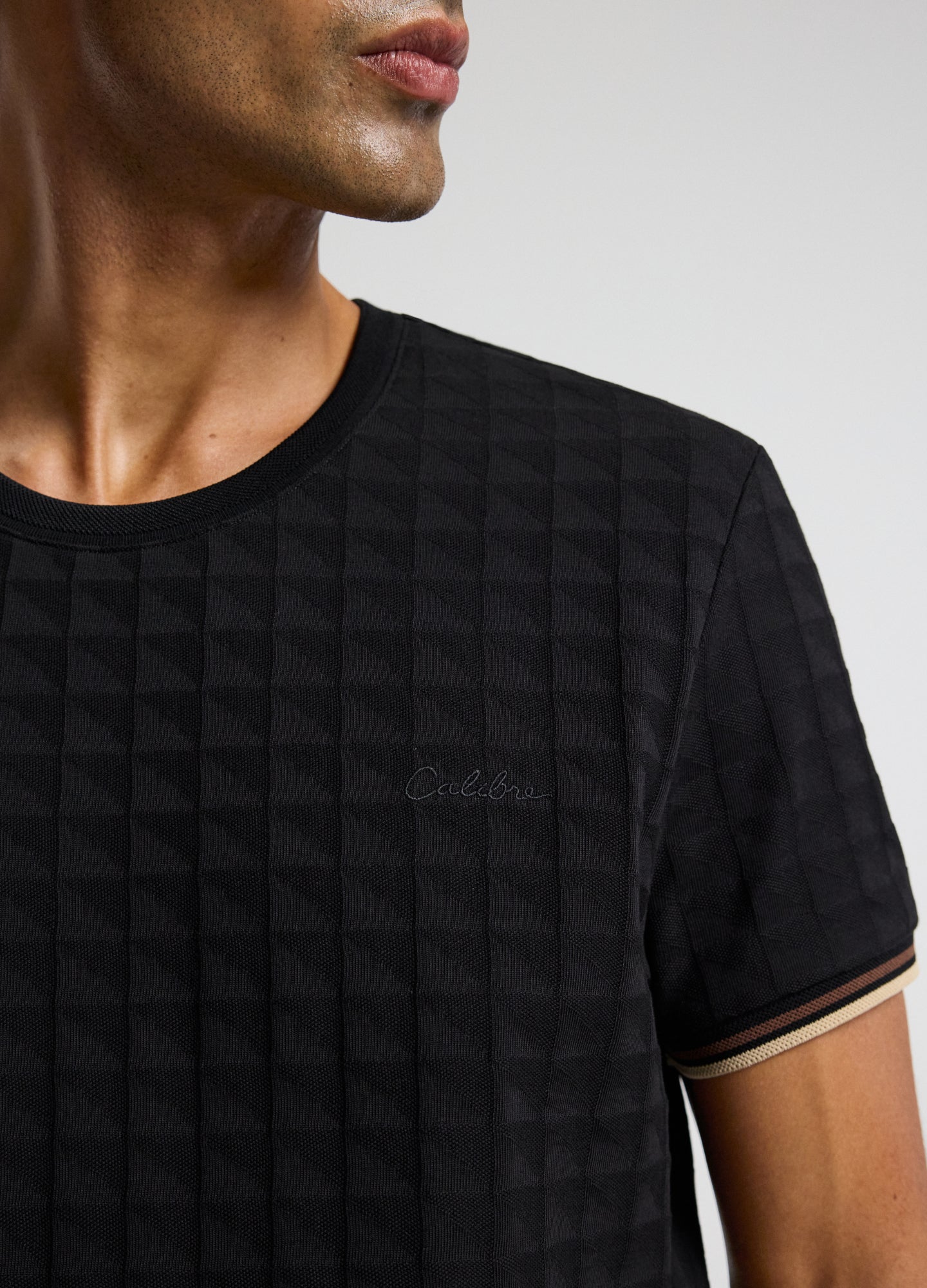 Stripe Trim Jacquard T-shirt Black