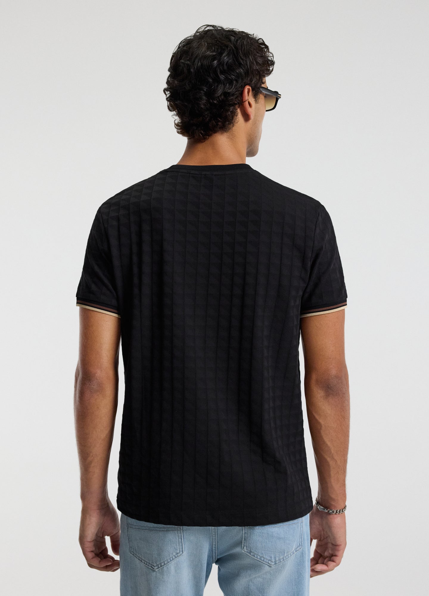Stripe Trim Jacquard T-shirt Black