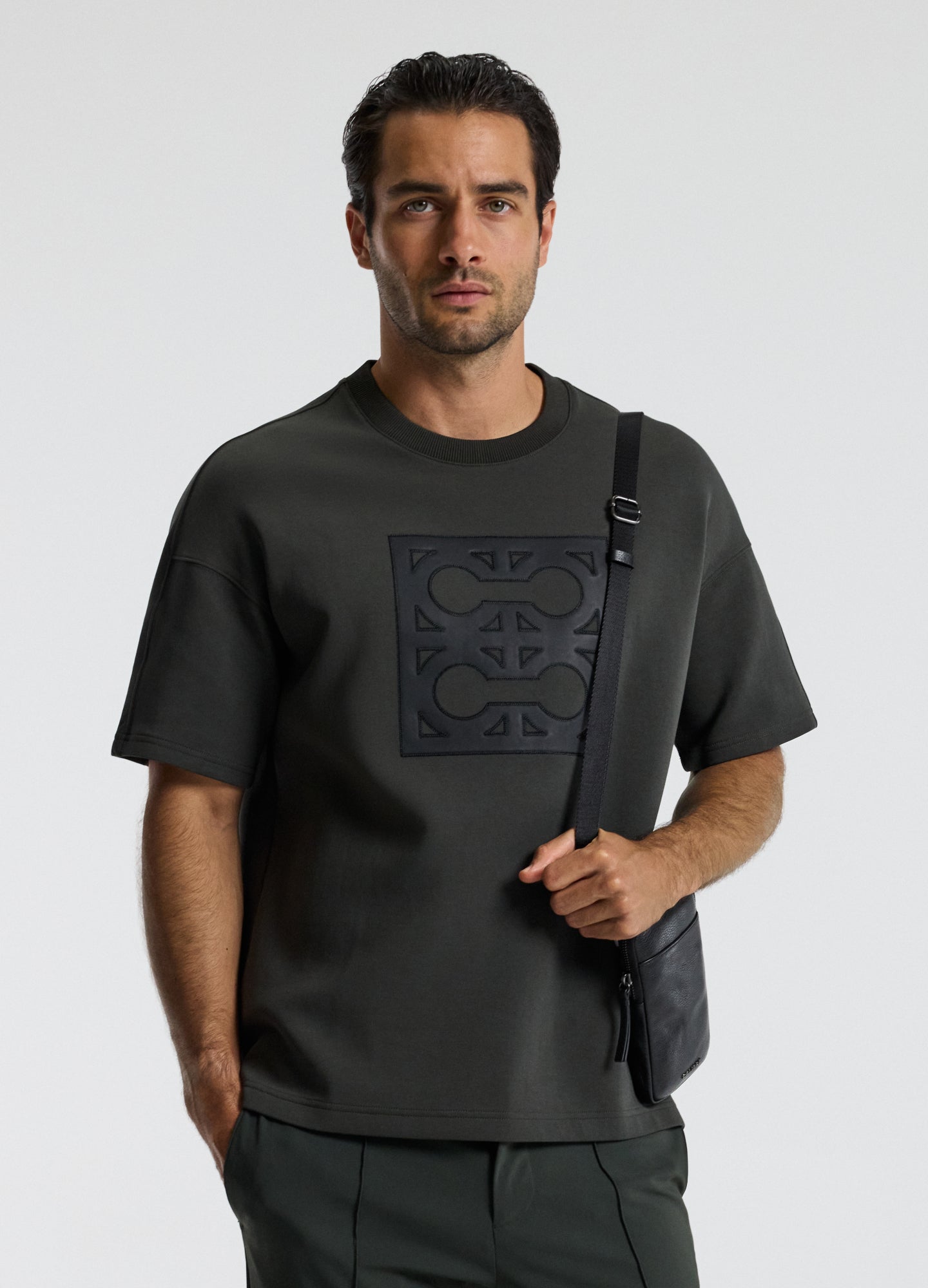 Loose Fit Monogram Sweat T-shirt Khaki