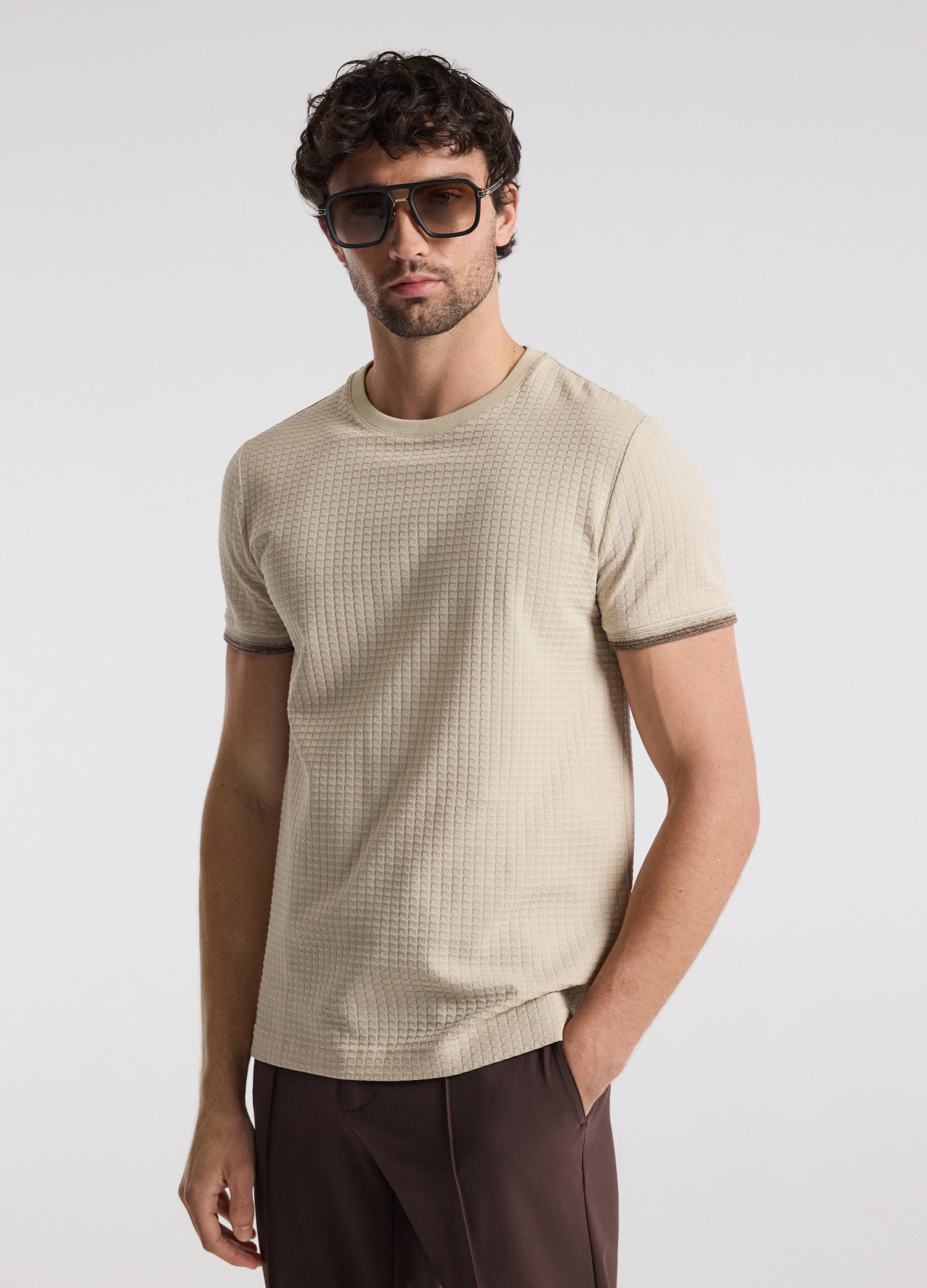 Ombre Cuff Jacquard T-shirt Natural