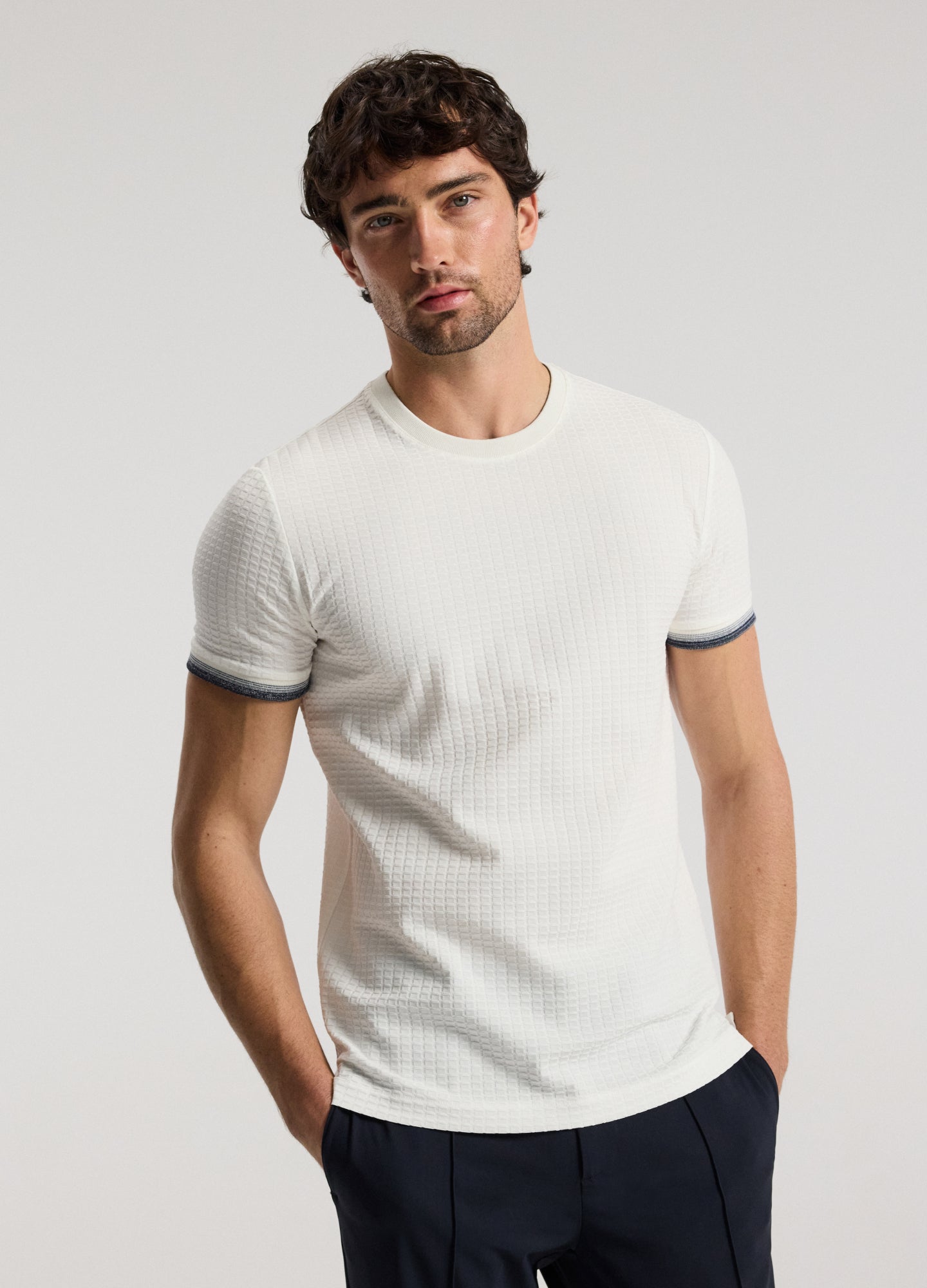 Ombre Cuff Jacquard T-shirt White