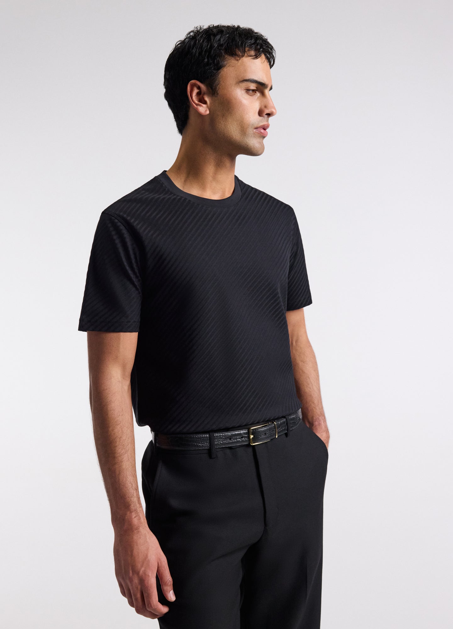 Relaxed Diagonal Jacquard T-shirt Black